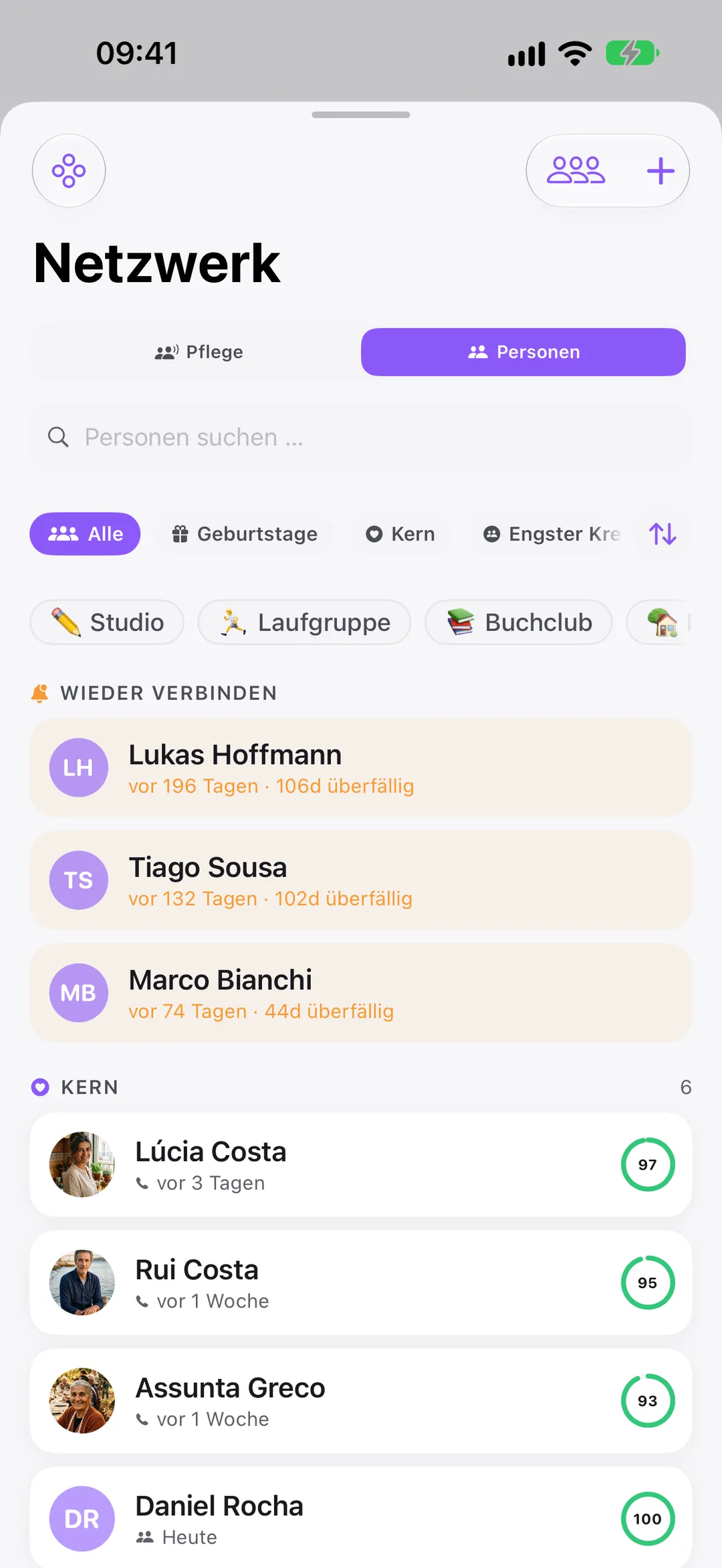 Netzwerk in Clarivio: bei wem du dich wieder melden solltest, und dein Kern-Kreis.