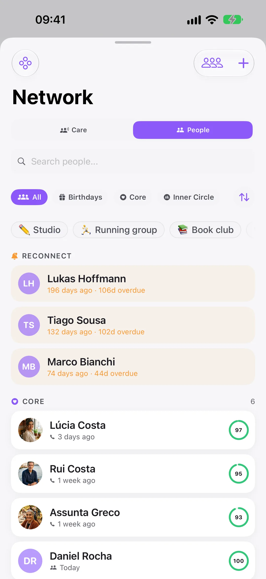 Clarivio Network: who to reconnect with, and your core circle.