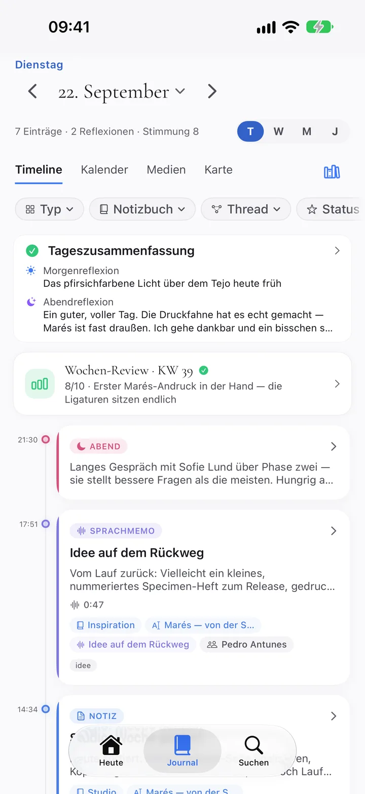 Der Tab „Journal“ mit einem Tag.