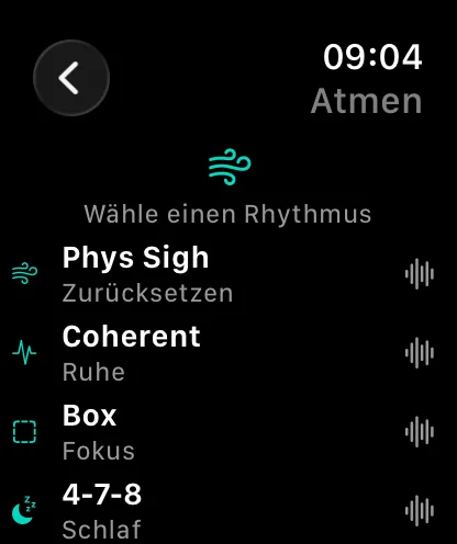 Watch: einen Atemrhythmus wählen.