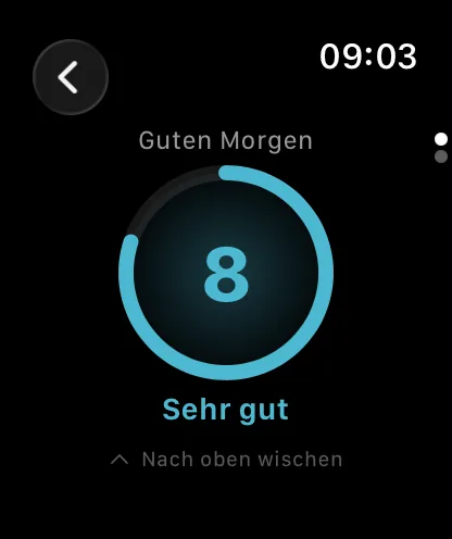 Watch: Stimmungs-Check-in mit 8, „Sehr gut“.