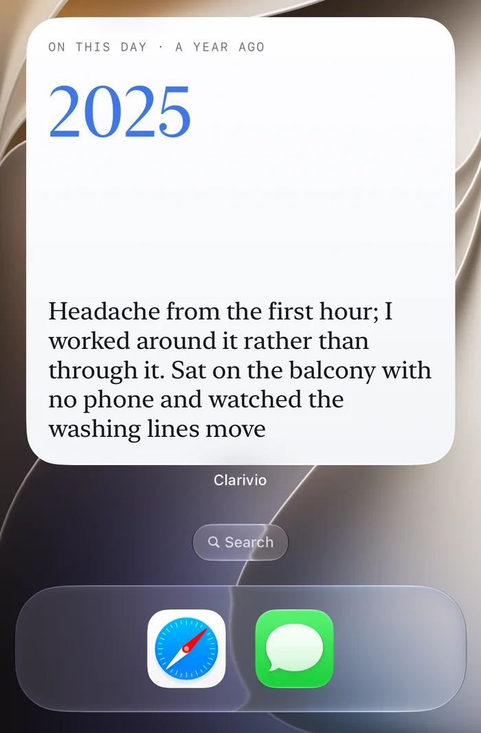 The Moments widget, large: what was written on this day a year ago.